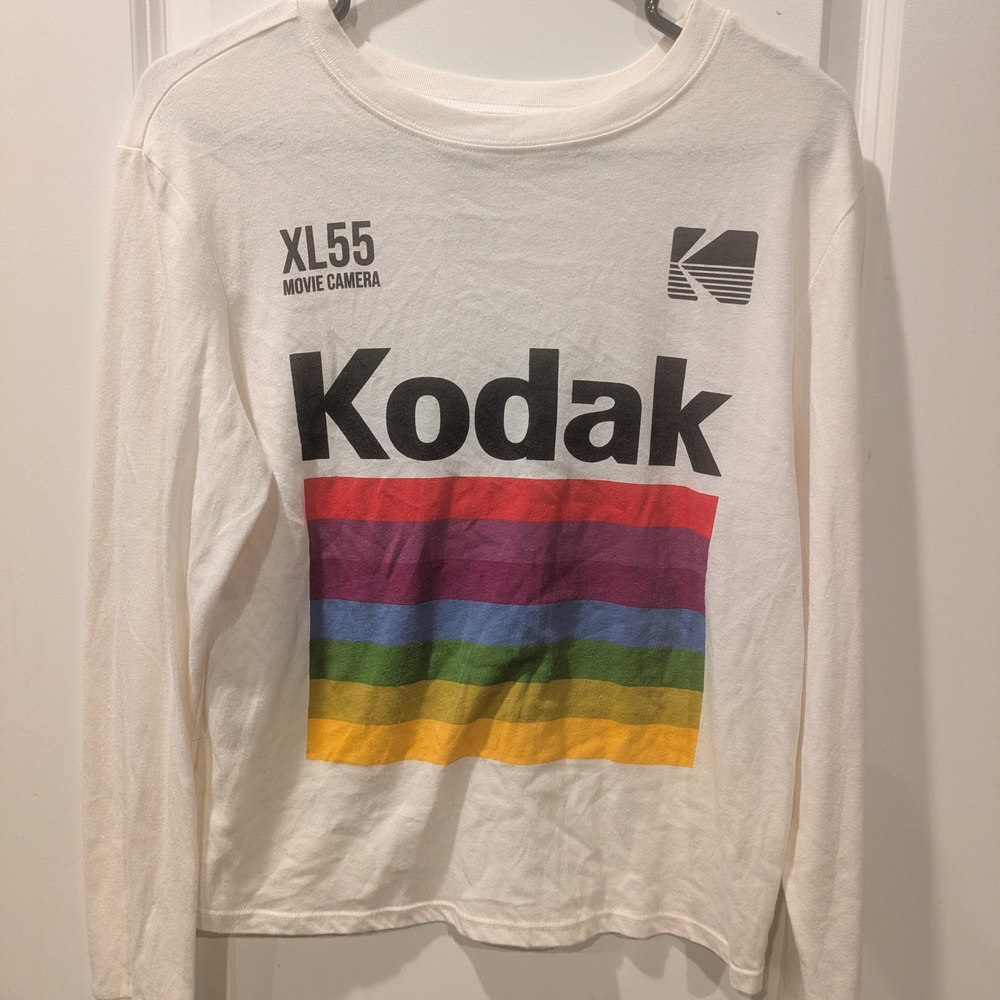 Kodak Y2k Long Sleeve Tee - White With Trademark Stripes